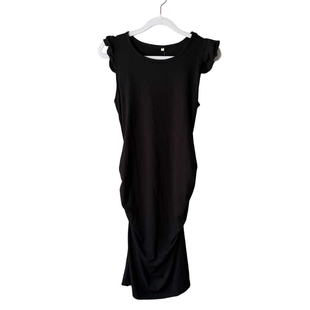 New Glampunch Black Ruched Sleeveless Bodycon Midi Dress Women’s S - Picture 2 of 8
